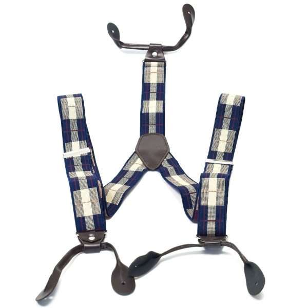 Hosenträger beige-blau kariert